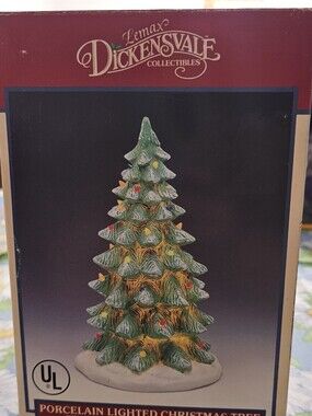Lemax Dickensvale Green Porcelain Lighted Christmas Tree Missing Lighy Cord